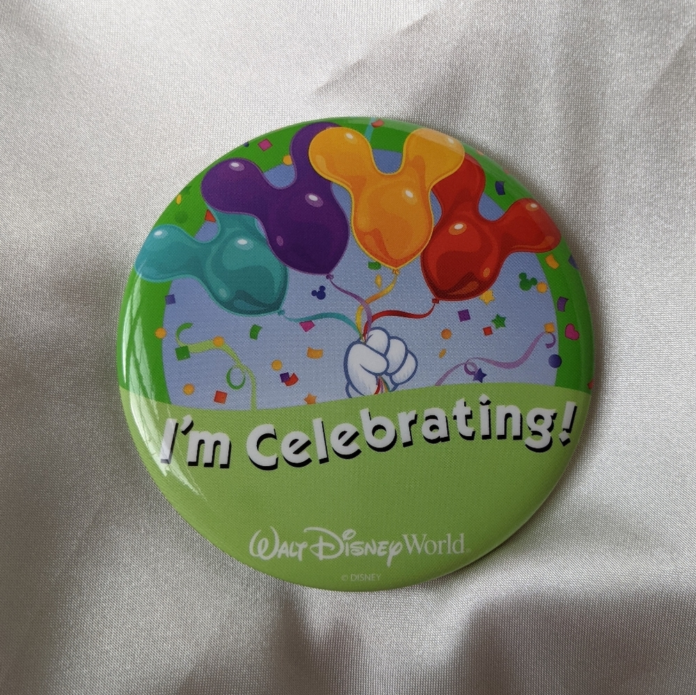 Disney World Mickey Mouse Ears "I'm Celebrating" Birthday Button Pin